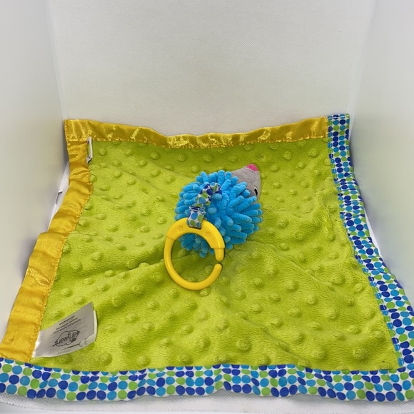 Early Years Plush Hedgehog Clip Minky Dot Baby Security Blanket Lovey Green Blue - Picture 9 of 9